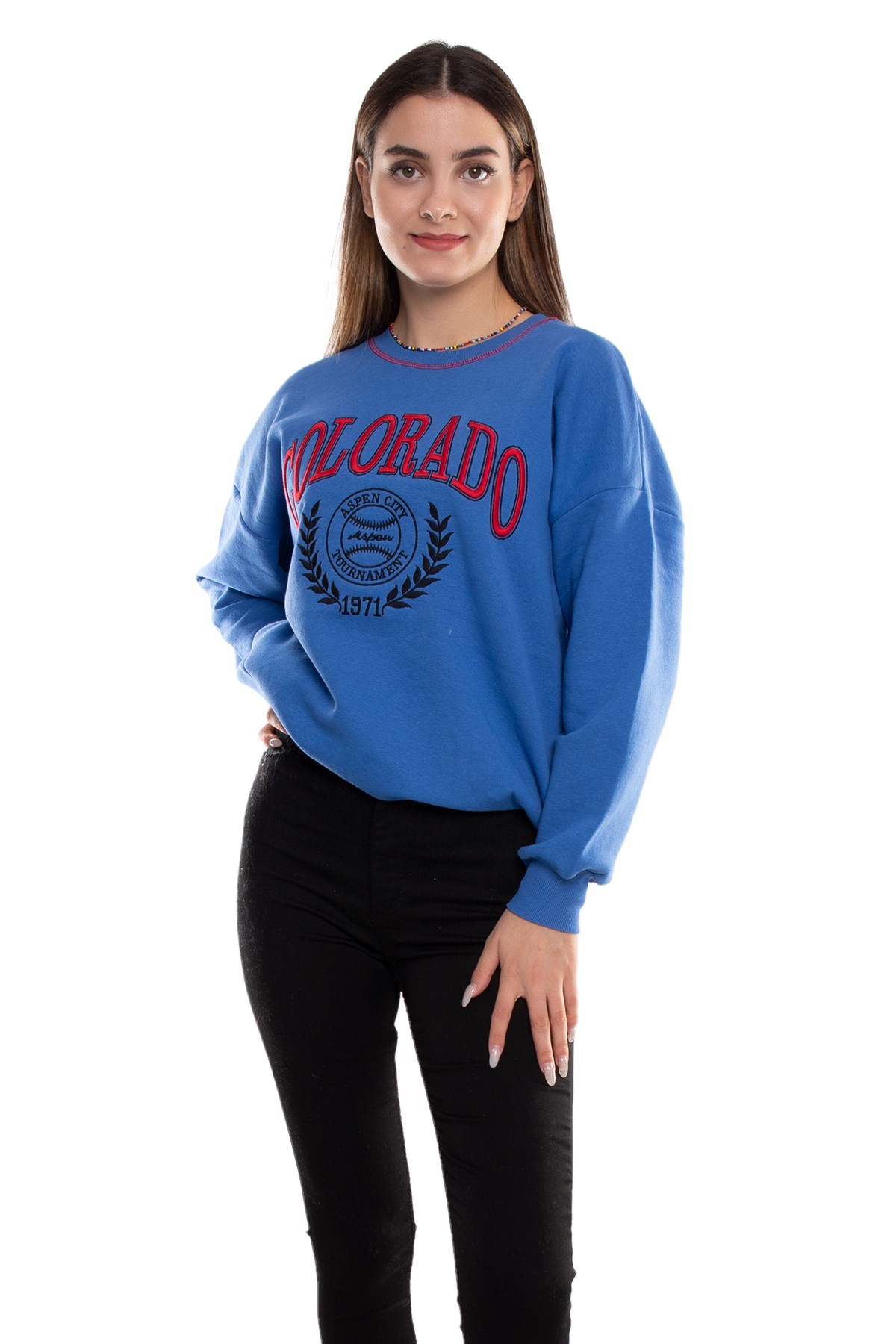 3648 Bisiklet Yaka Colorado Baskı İçi Şardonlu Pamuk Sweat