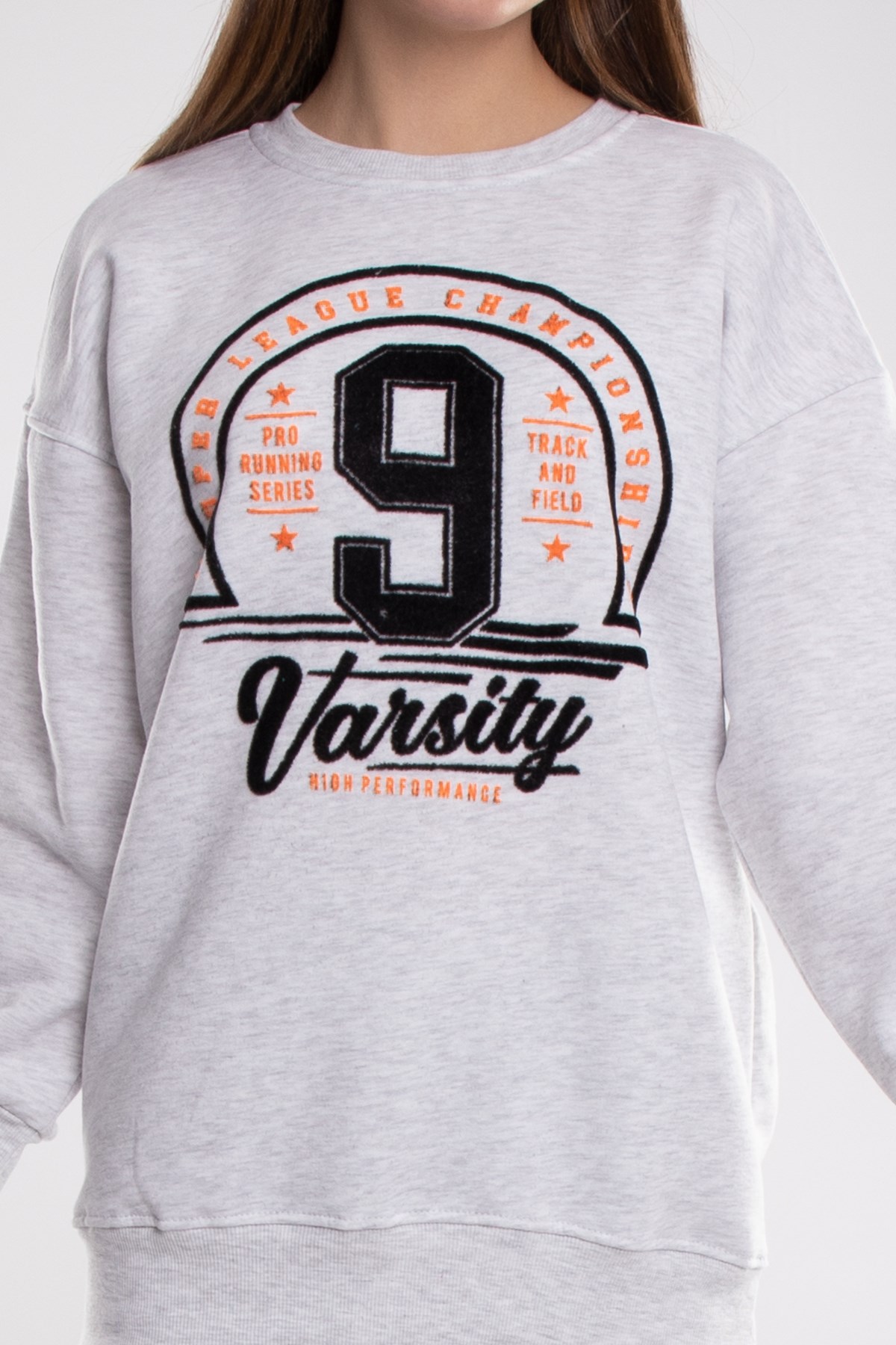 3656 İçi Şardonlu Baskılı Bisiklet Yaka Pamuk Sweat