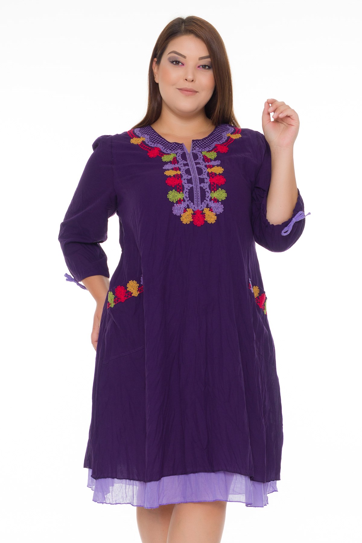 3676 YAKA RENKLİ NAKIŞ İŞLİ OTANTİK ELBİSE