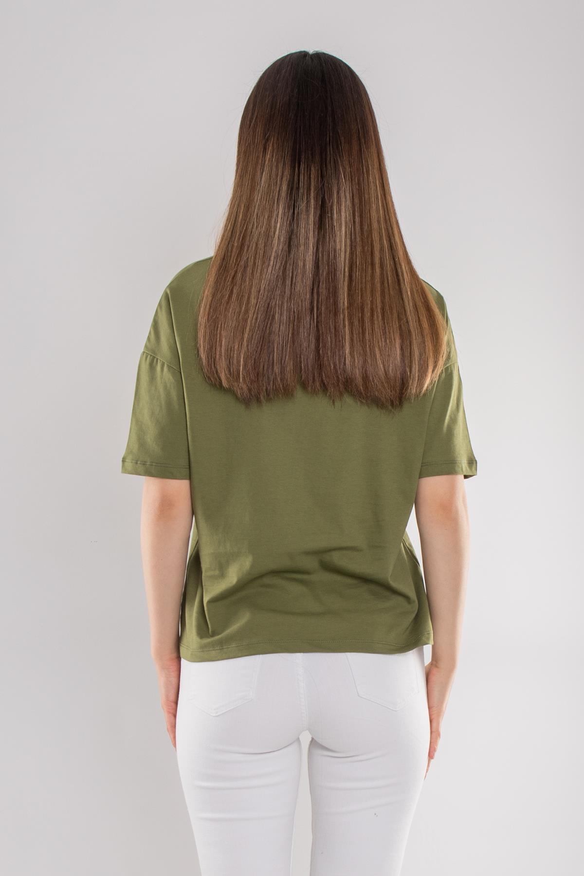 3683 Bisiklet Yaka Basic Pamuk Kadın Tshirt