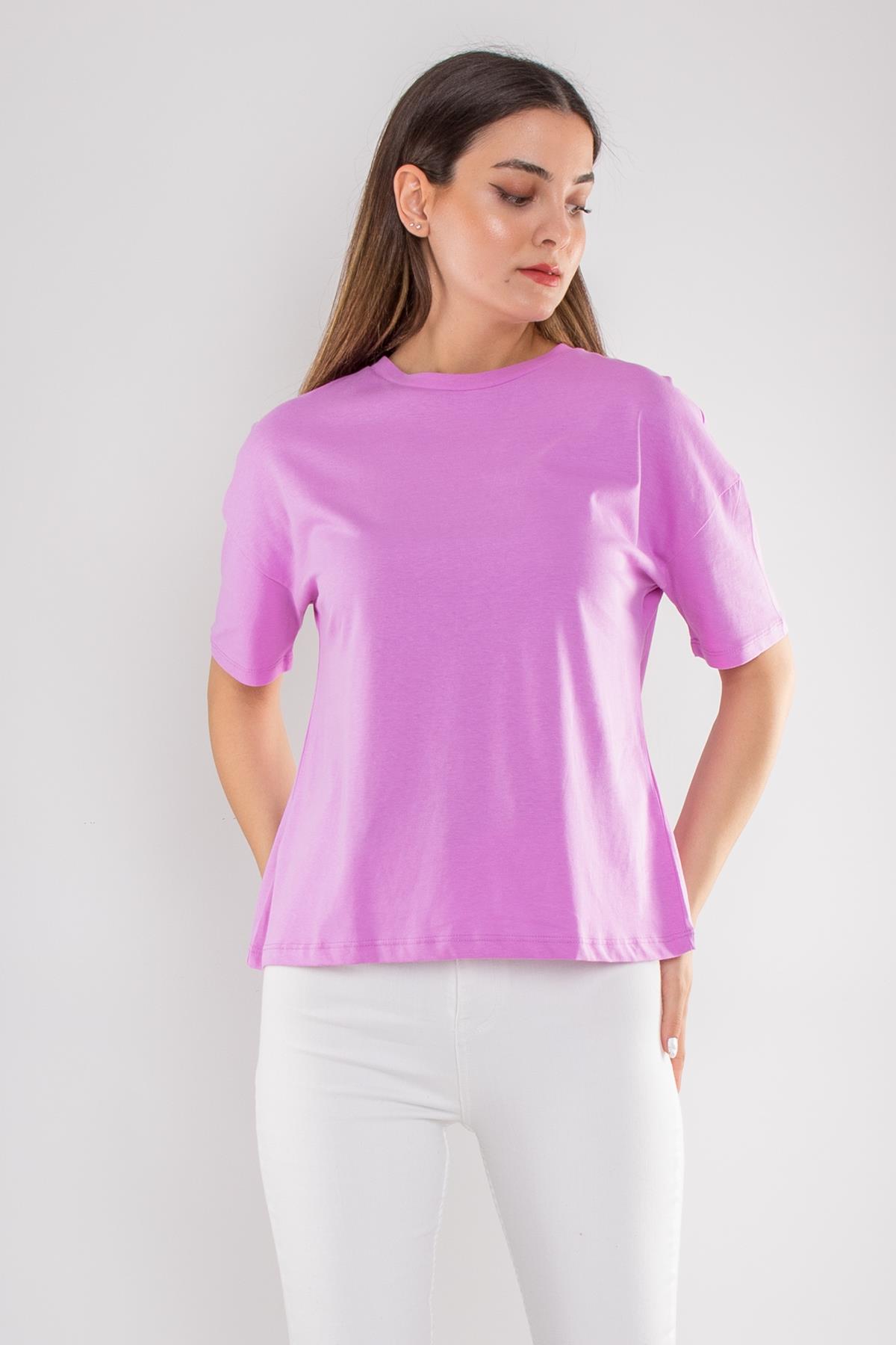 3683 Bisiklet Yaka Basic Pamuk Kadın Tshirt