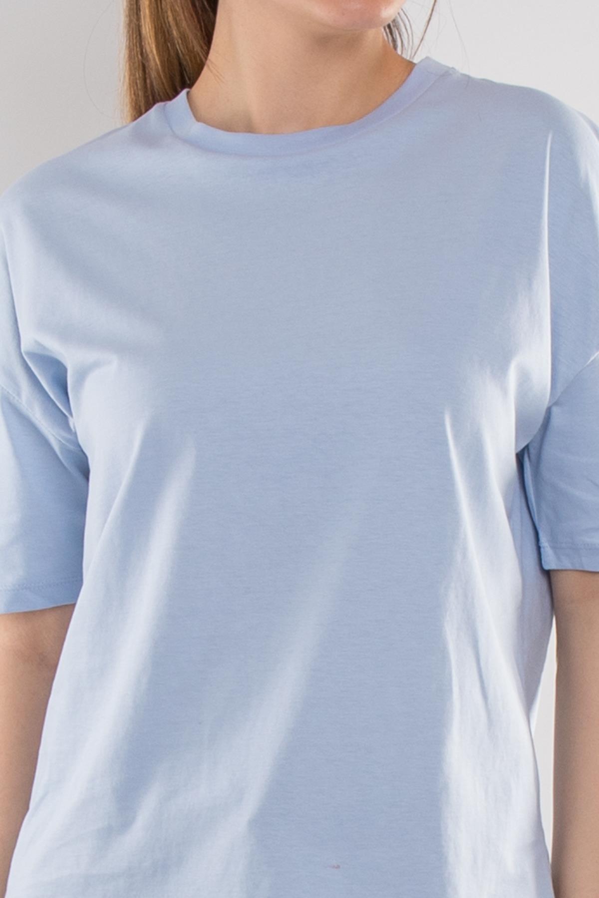 3683 Bisiklet Yaka Basic Pamuk Kadın Tshirt