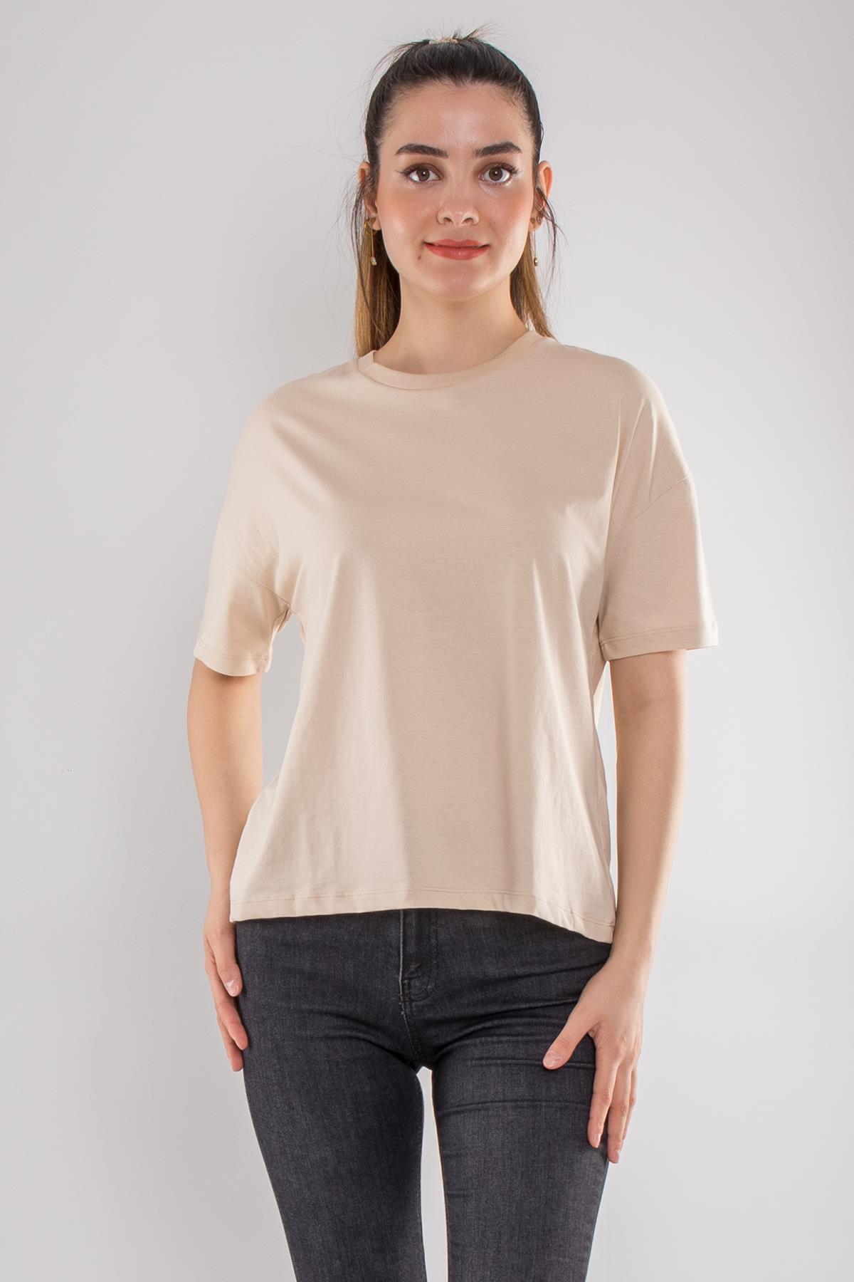 3683 Bisiklet Yaka Basic Pamuk Kadın Tshirt