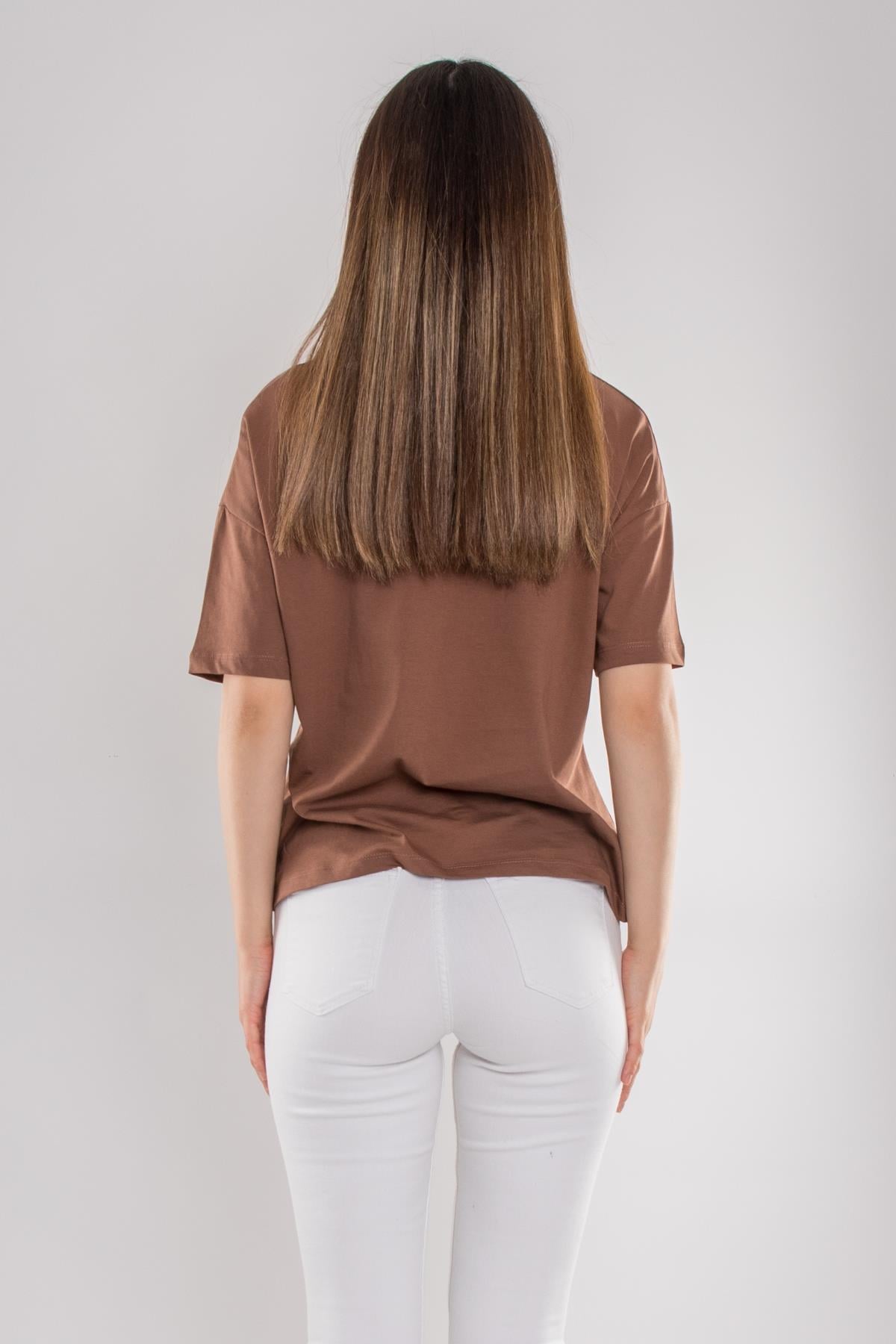 3683 Bisiklet Yaka Basic Pamuk Kadın Tshirt