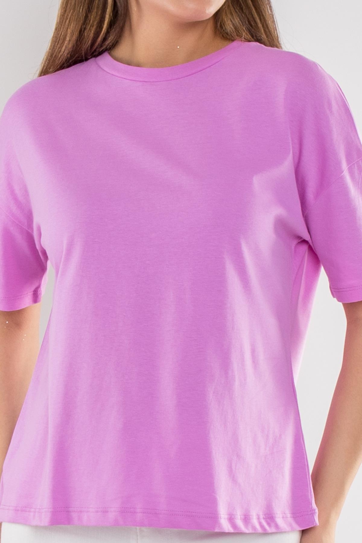 3683 Bisiklet Yaka Basic Pamuk Kadın Tshirt