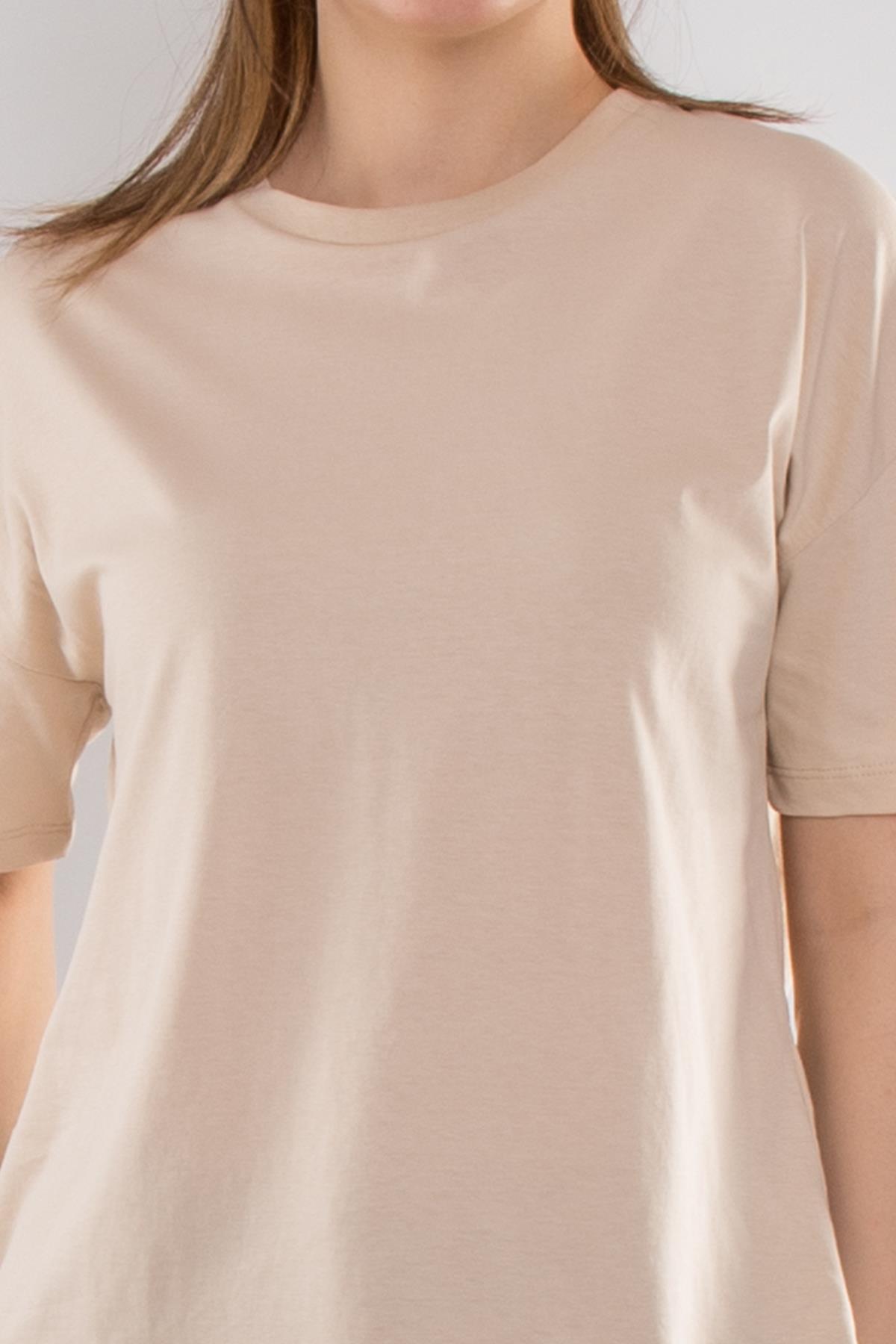 3683 Bisiklet Yaka Basic Pamuk Kadın Tshirt