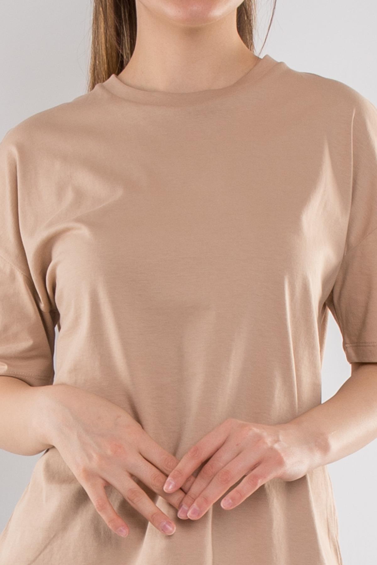 3683 Bisiklet Yaka Basic Pamuk Kadın Tshirt