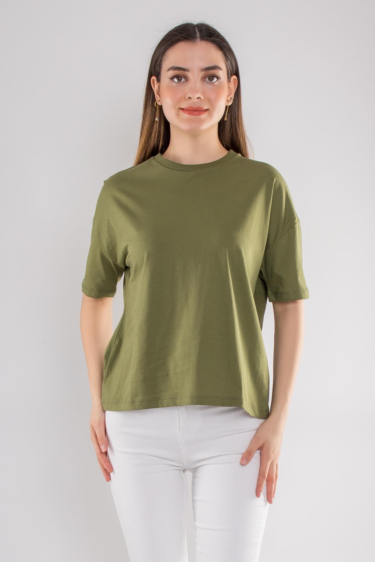 3683 Bisiklet Yaka Basic Pamuk Kadın Tshirt