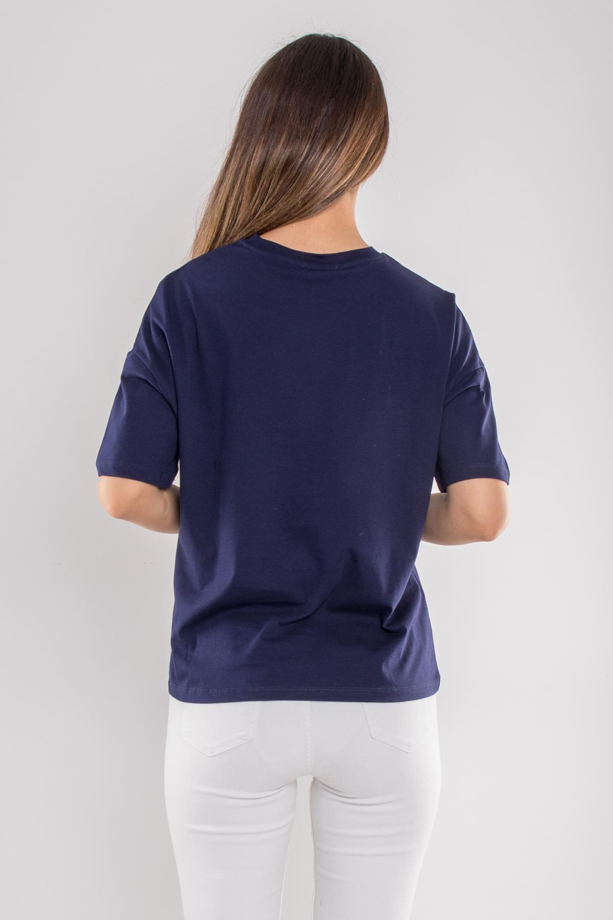 3683 Bisiklet Yaka Basic Pamuk Kadın Tshirt