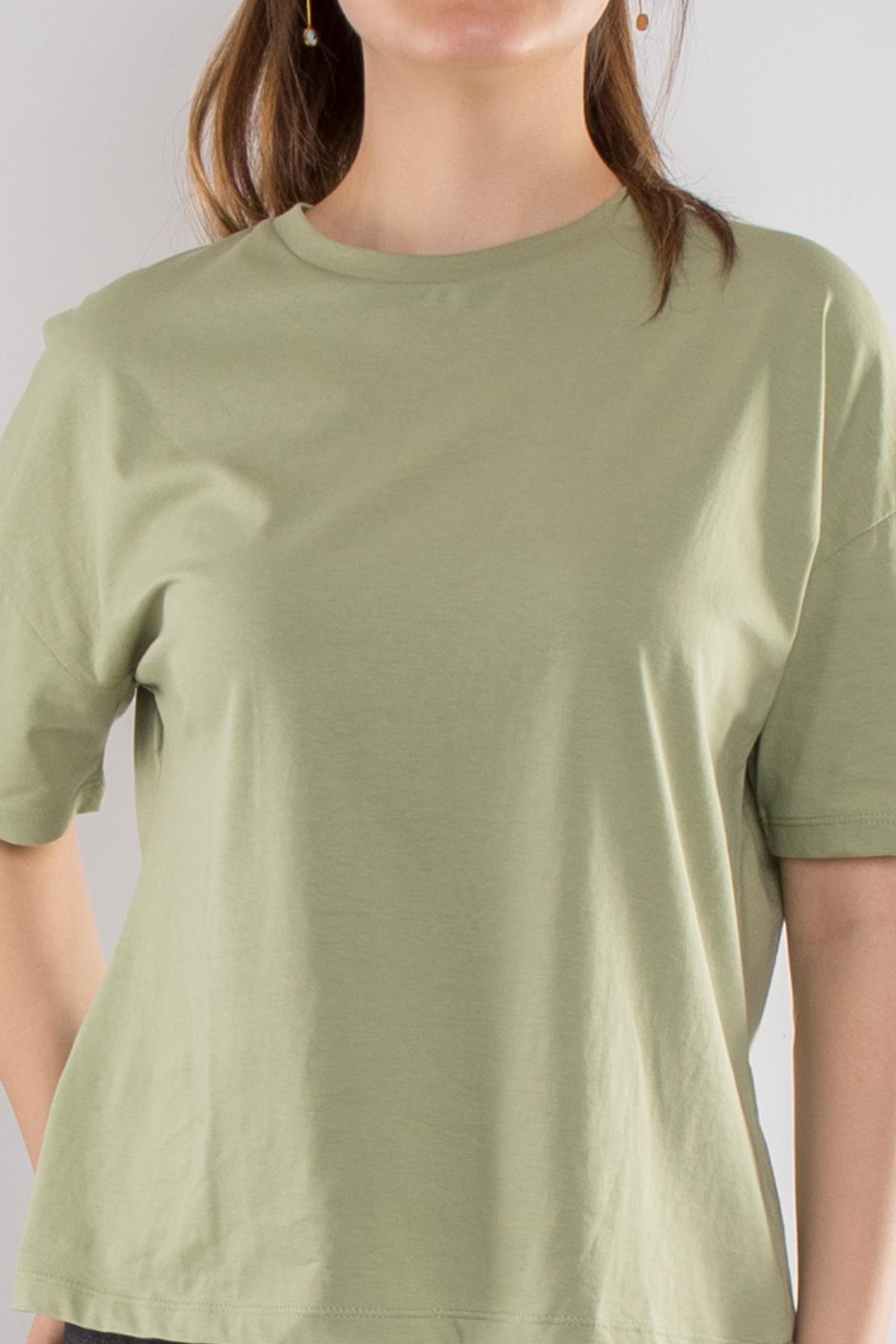 3683 Bisiklet Yaka Basic Pamuk Kadın Tshirt