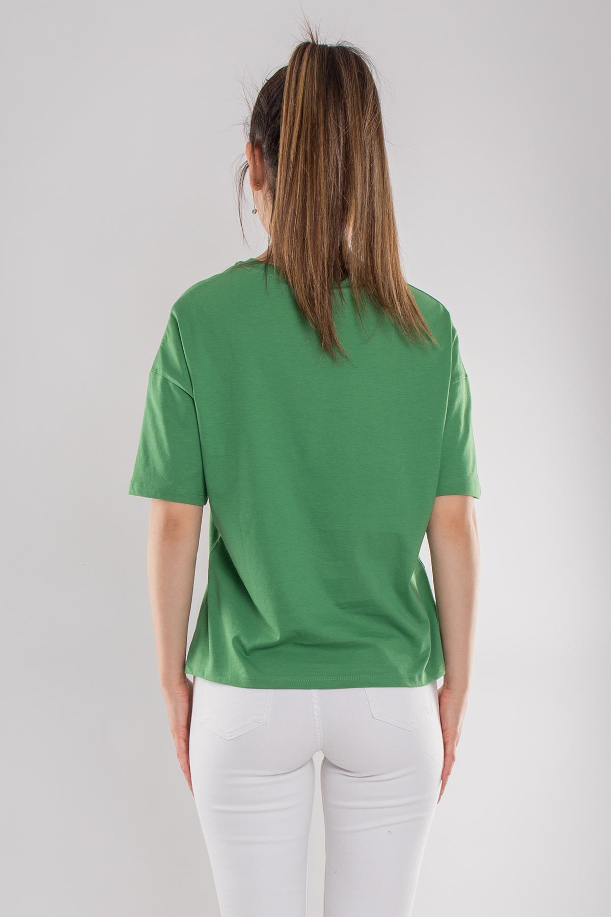 3683 Bisiklet Yaka Basic Pamuk Kadın Tshirt