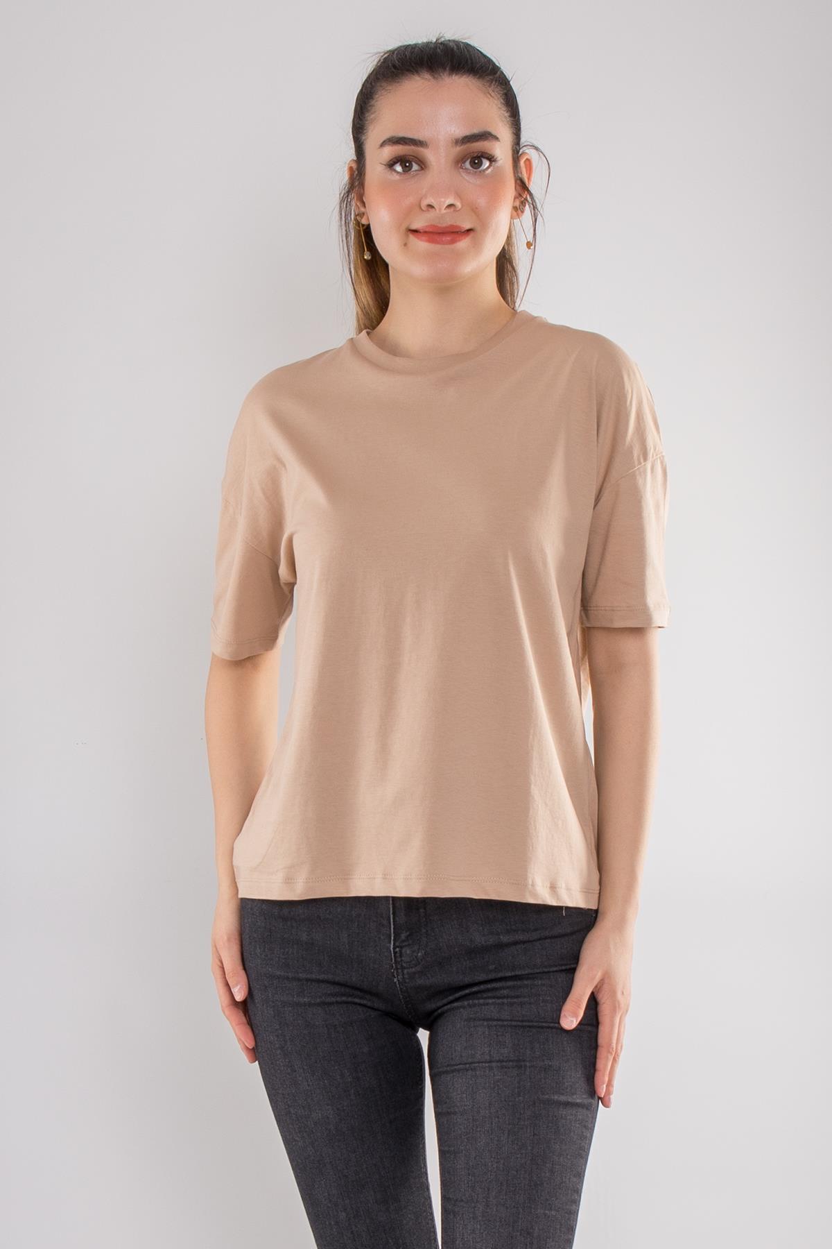 3683 Bisiklet Yaka Basic Pamuk Kadın Tshirt