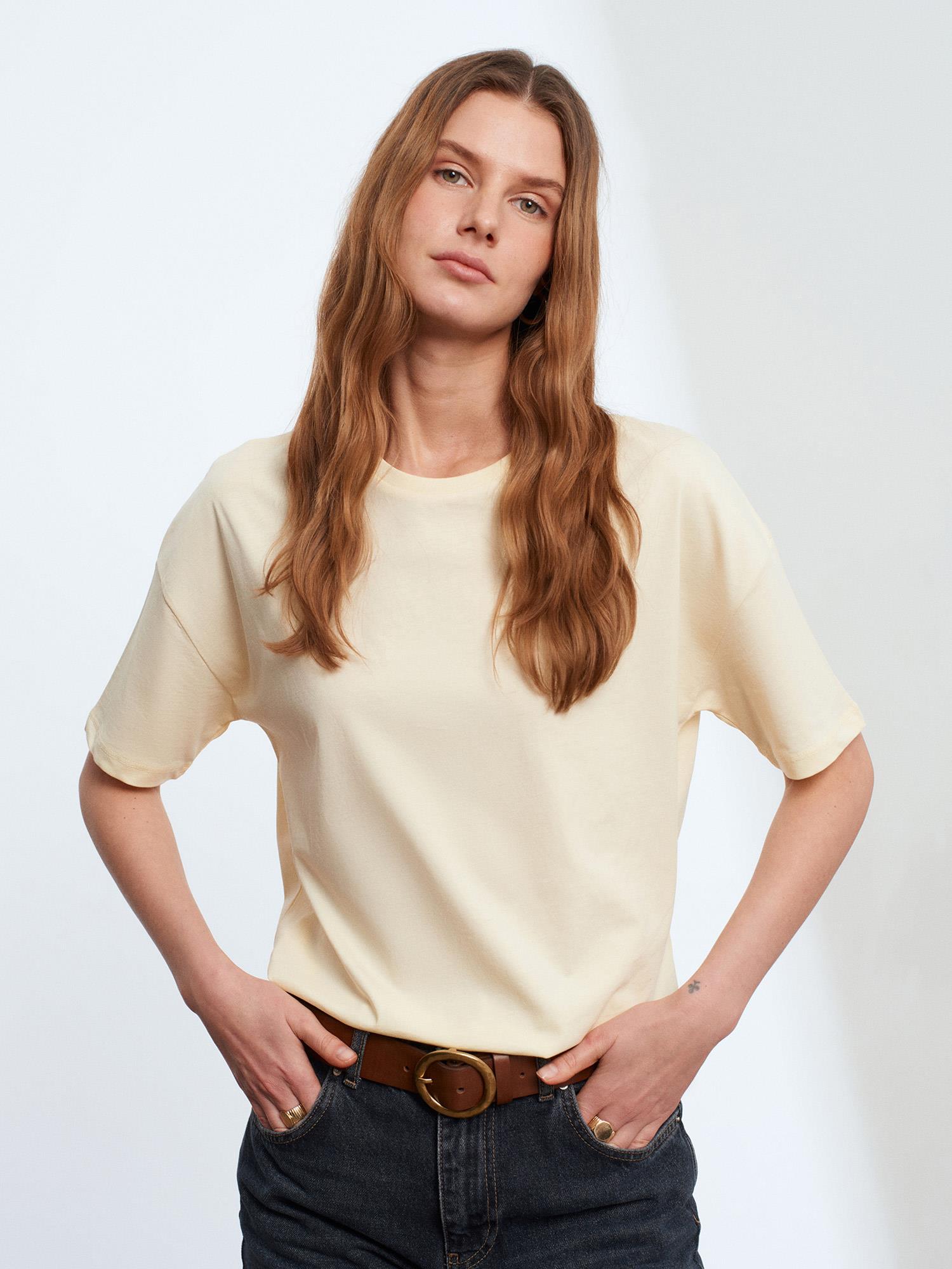 3683 Bisiklet Yaka Basic Pamuk Kadın Tshirt