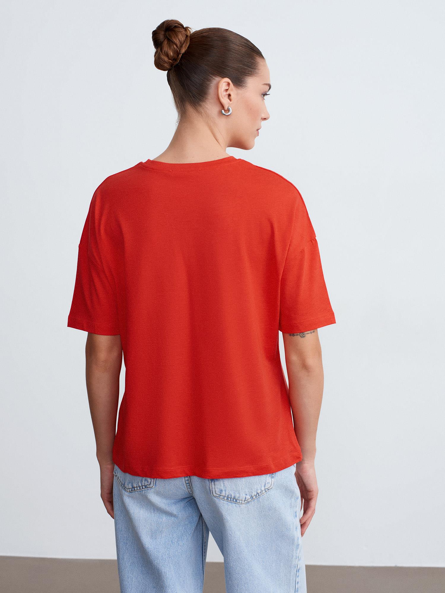 3683 Bisiklet Yaka Basic Pamuk Kadın Tshirt