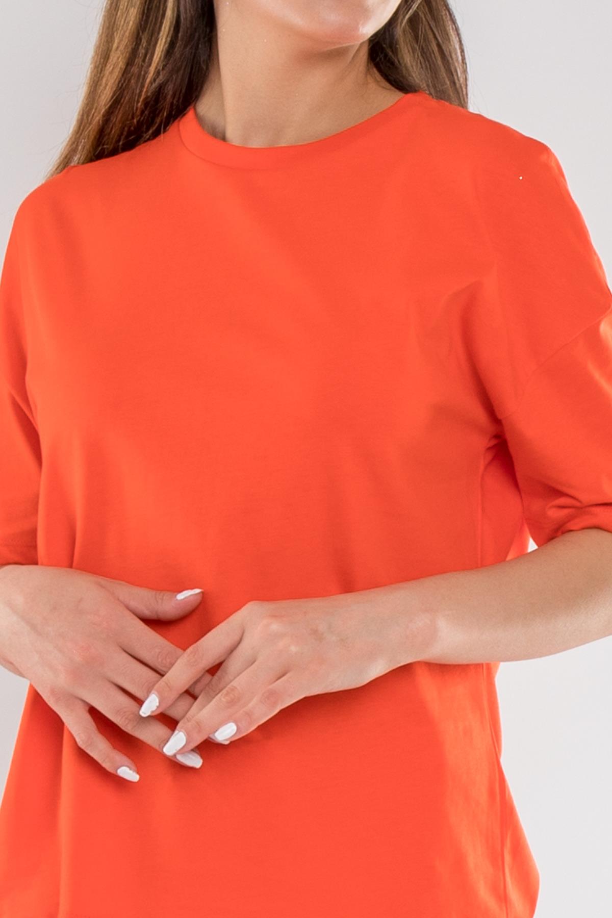 3683 Bisiklet Yaka Basic Pamuk Kadın Tshirt