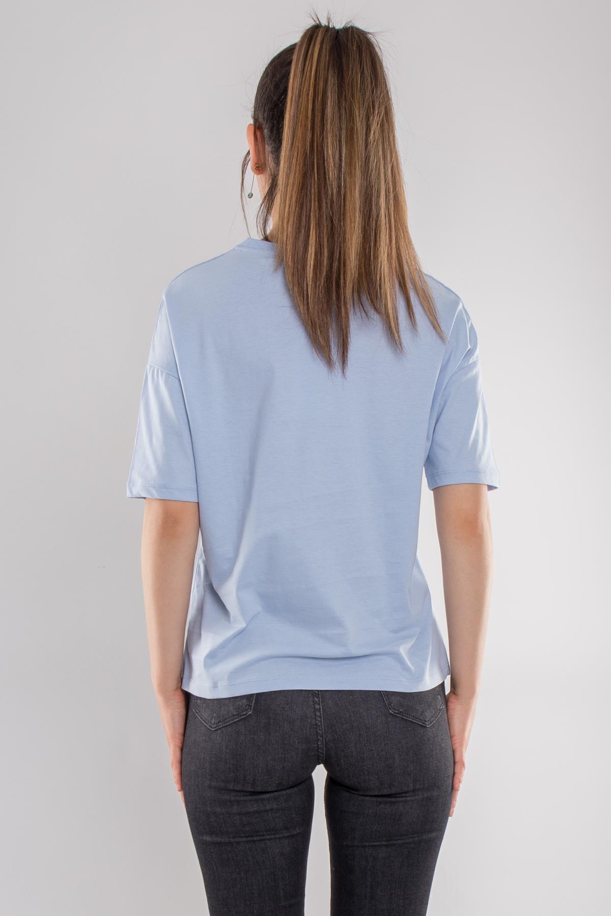 3683 Bisiklet Yaka Basic Pamuk Kadın Tshirt