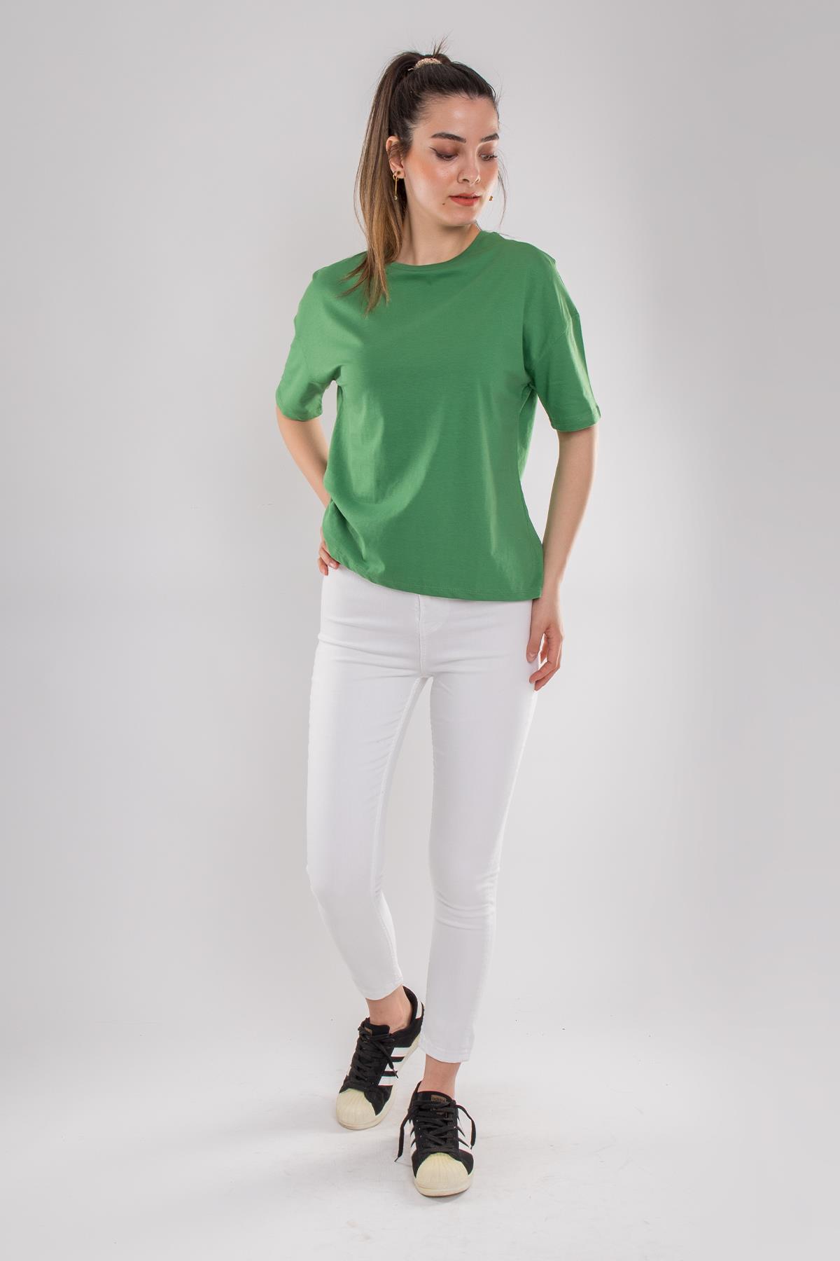 3683 Bisiklet Yaka Basic Pamuk Kadın Tshirt