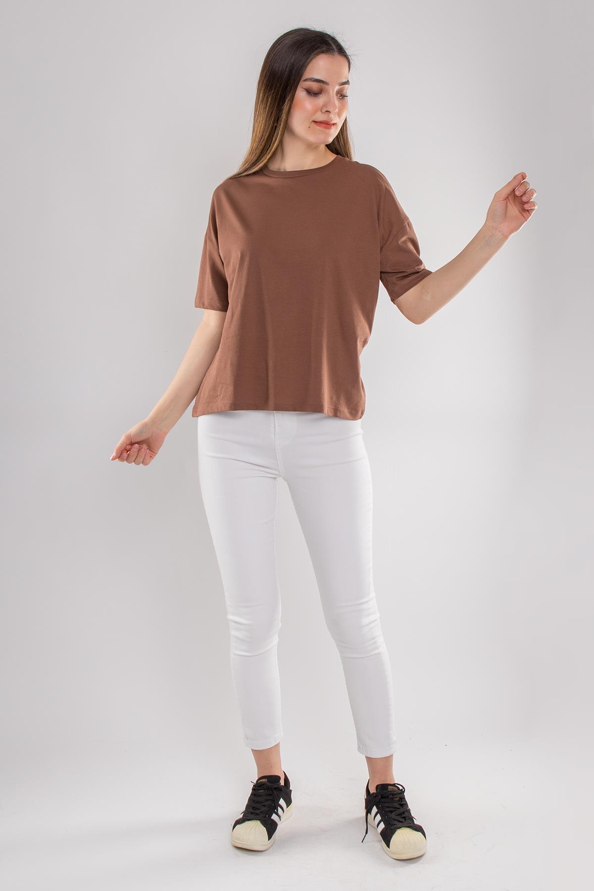 3683 Bisiklet Yaka Basic Pamuk Kadın Tshirt