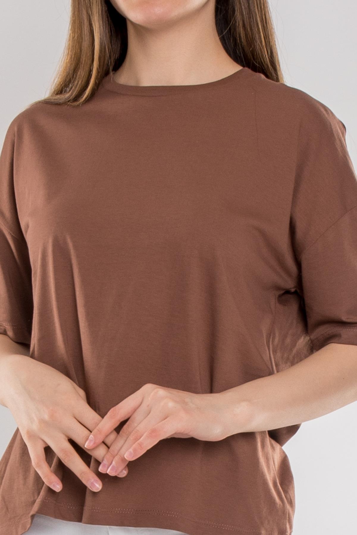 3683 Bisiklet Yaka Basic Pamuk Kadın Tshirt