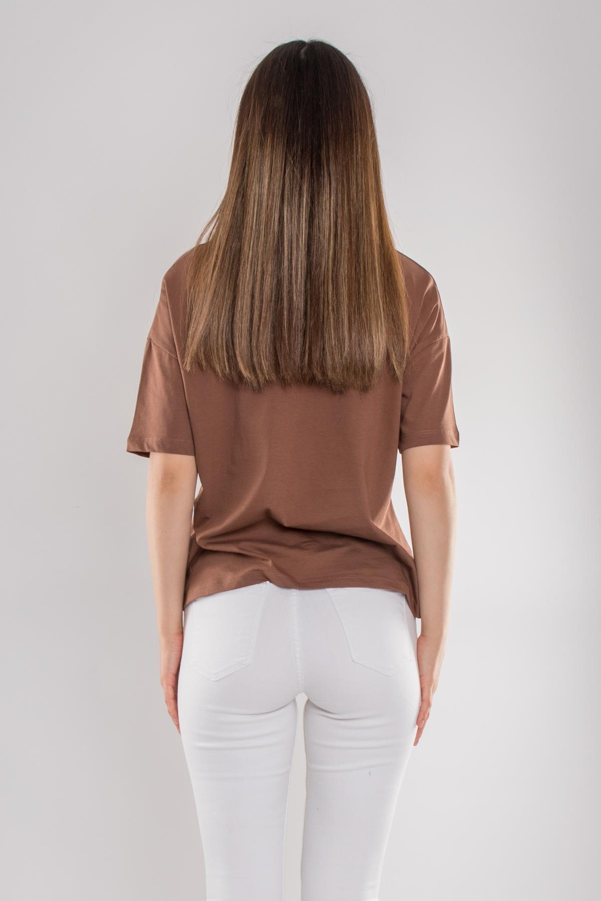 3683 Bisiklet Yaka Basic Pamuk Kadın Tshirt