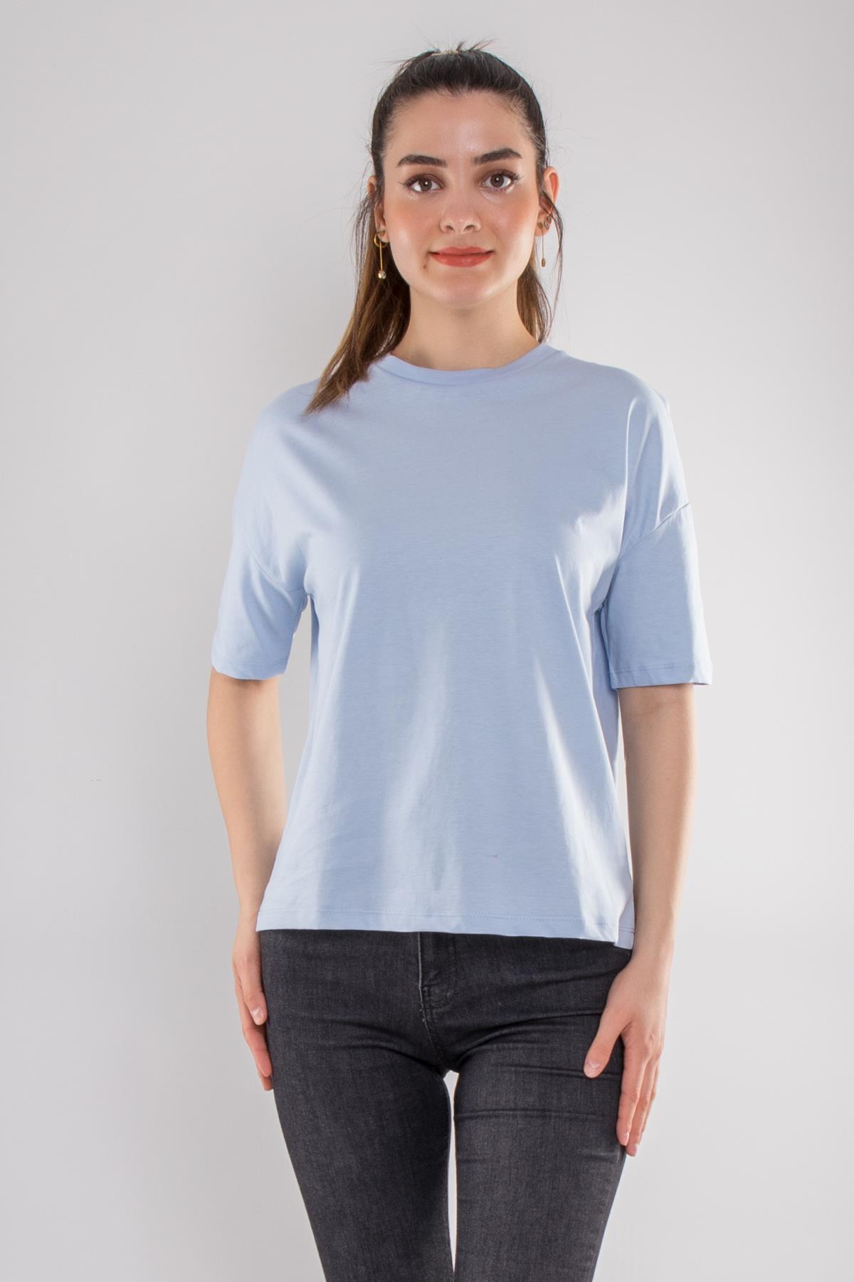 3683 Bisiklet Yaka Basic Pamuk Kadın Tshirt