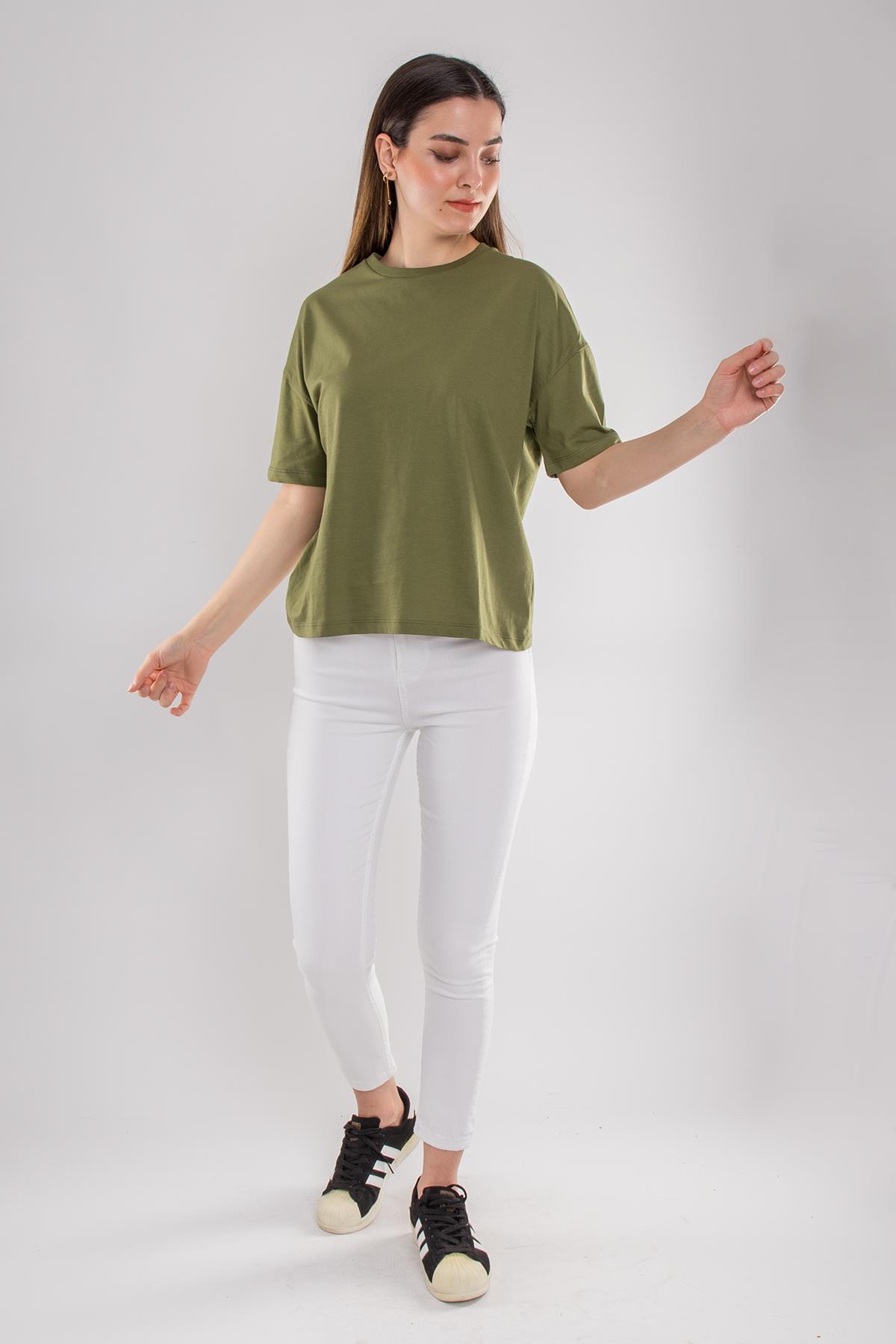 3683 Bisiklet Yaka Basic Pamuk Kadın Tshirt