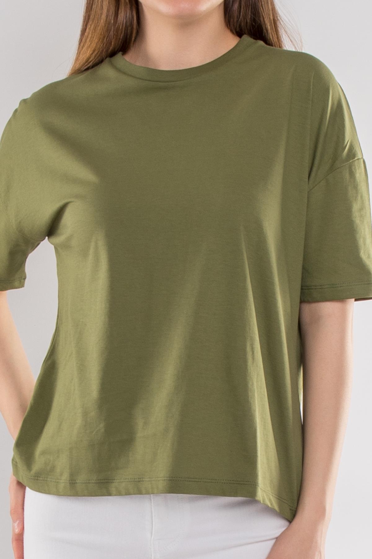 3683 Bisiklet Yaka Basic Pamuk Kadın Tshirt