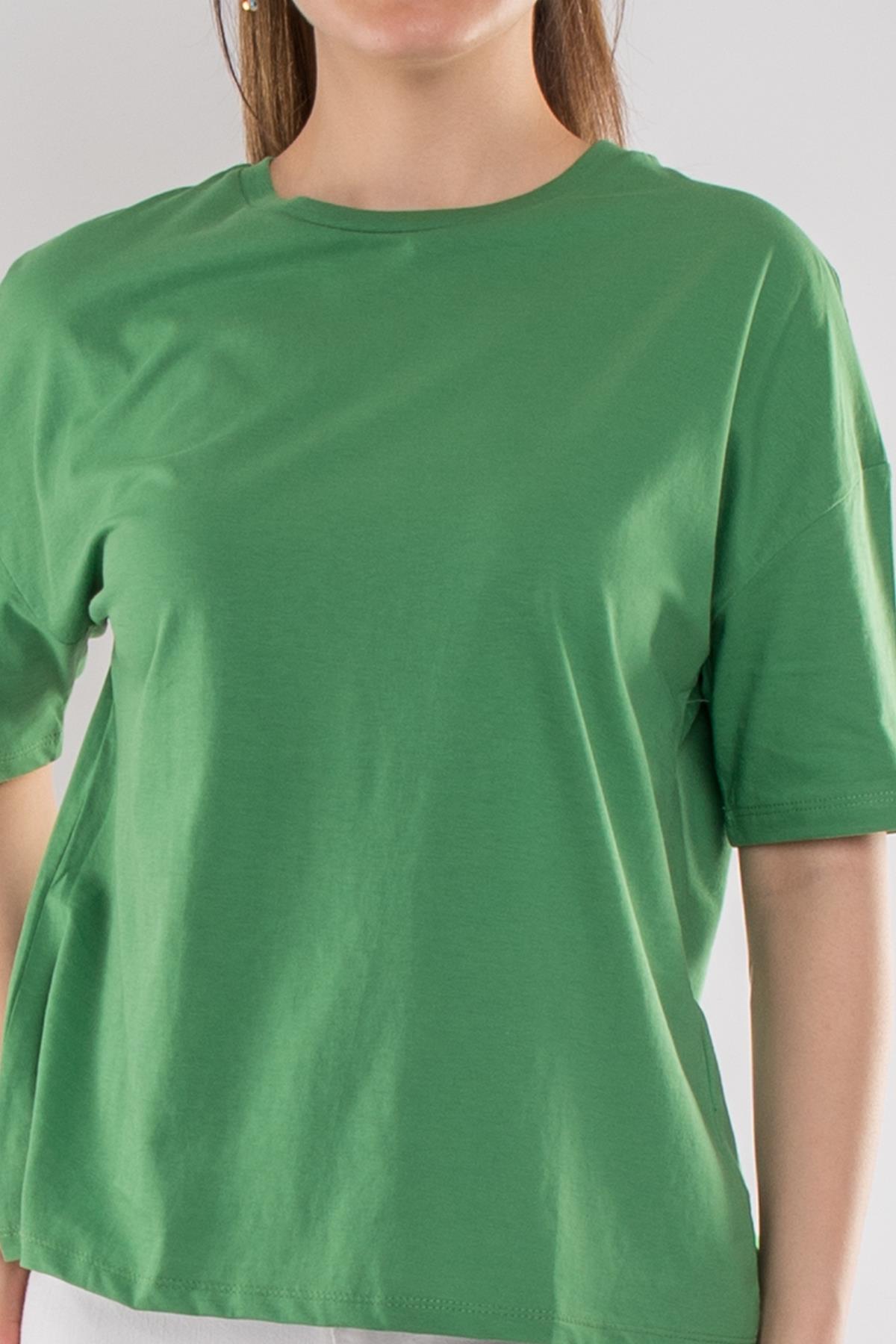 3683 Bisiklet Yaka Basic Pamuk Kadın Tshirt