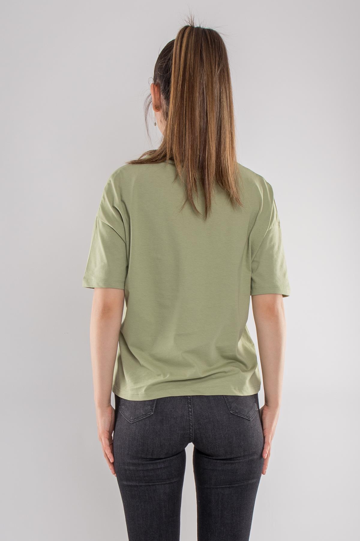 3683 Bisiklet Yaka Basic Pamuk Kadın Tshirt