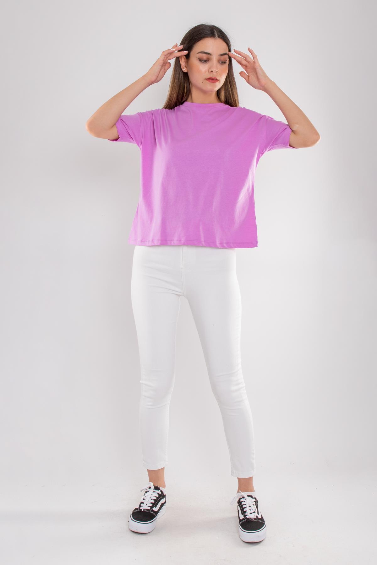 3683 Bisiklet Yaka Basic Pamuk Kadın Tshirt