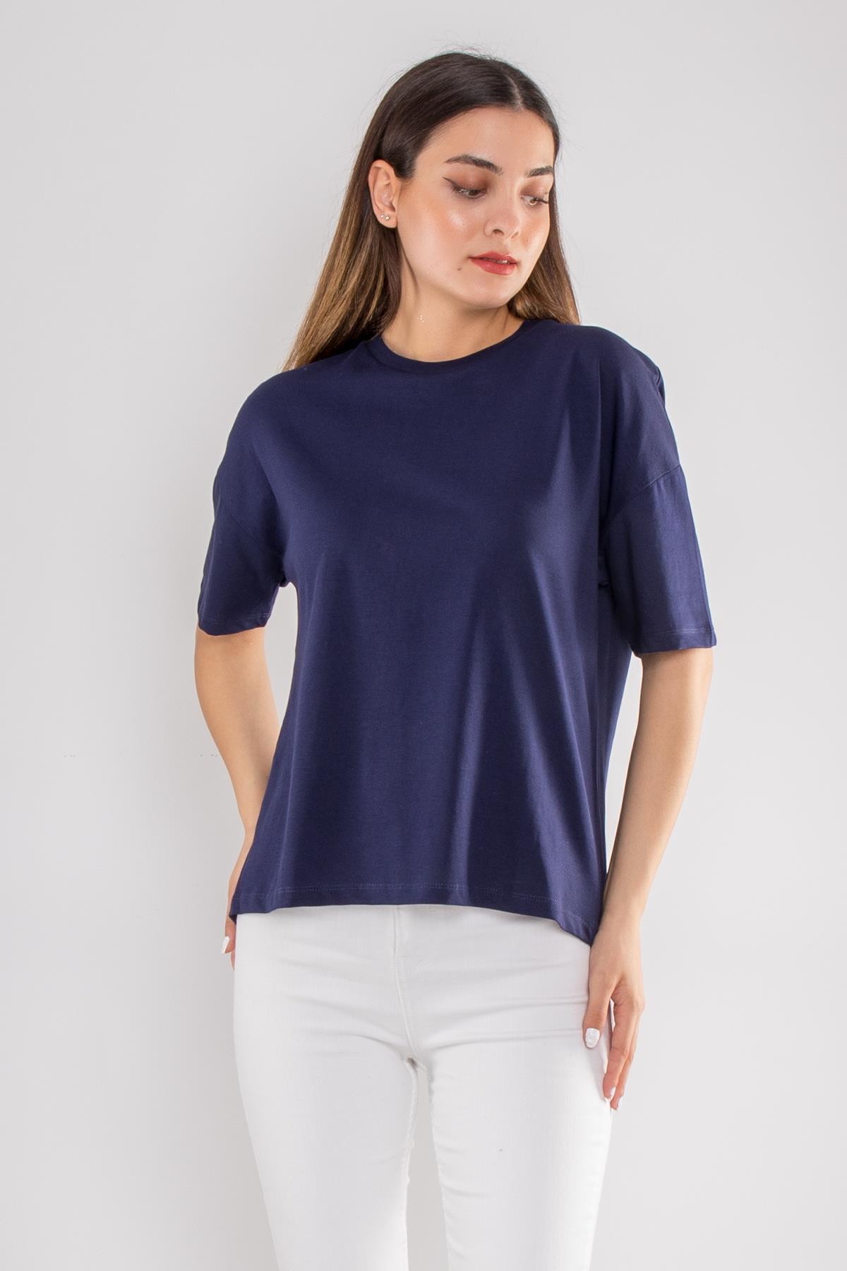 3683 Bisiklet Yaka Basic Pamuk Kadın Tshirt