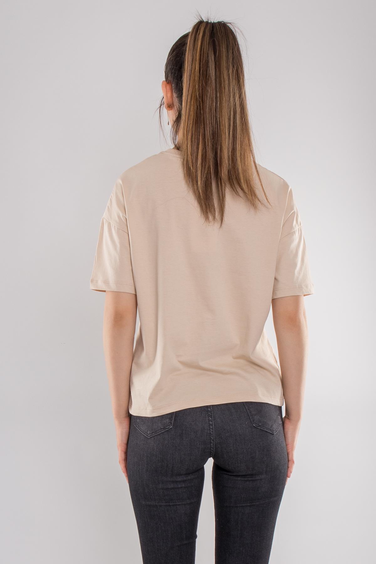 3683 Bisiklet Yaka Basic Pamuk Kadın Tshirt