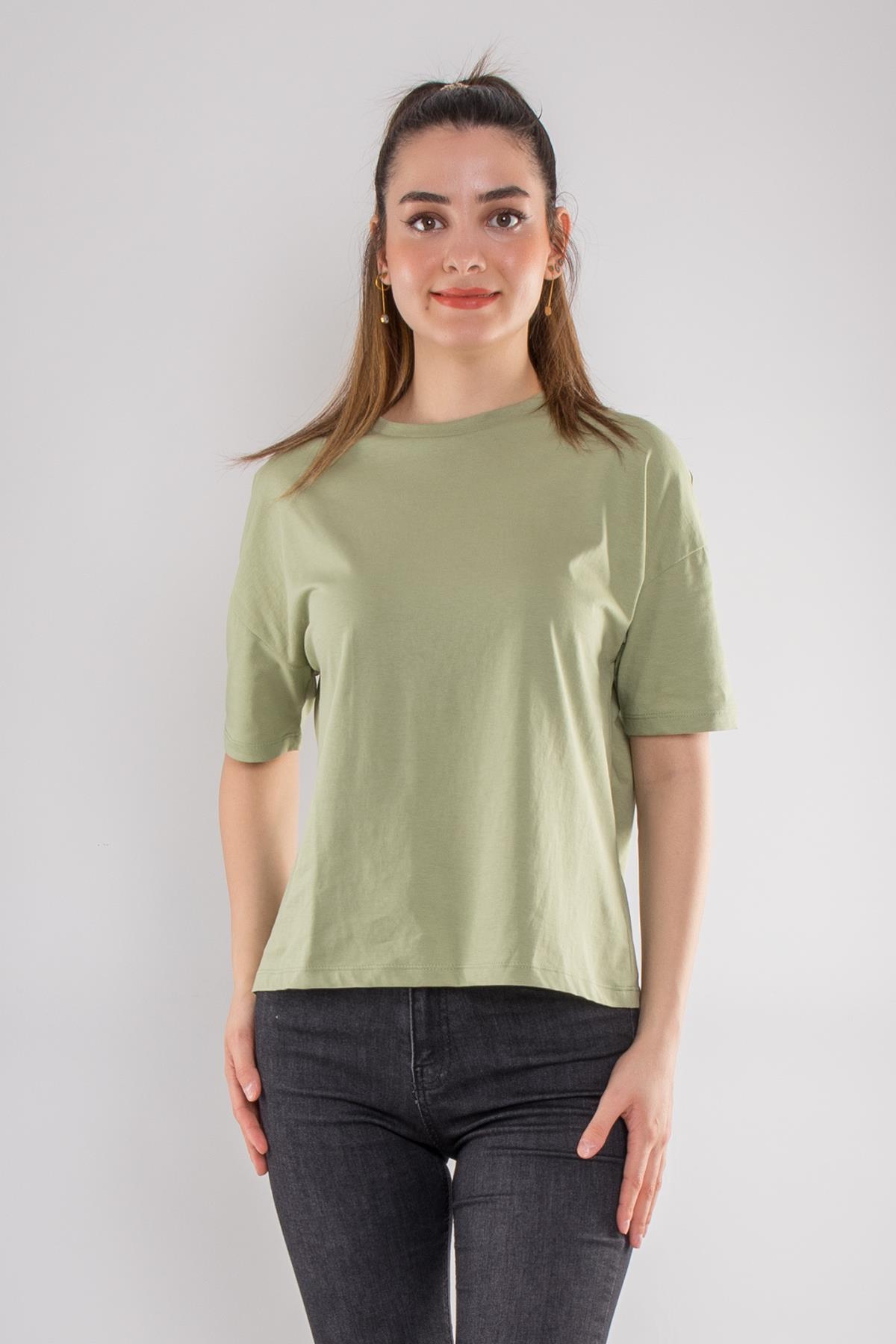 3683 Bisiklet Yaka Basic Pamuk Kadın Tshirt