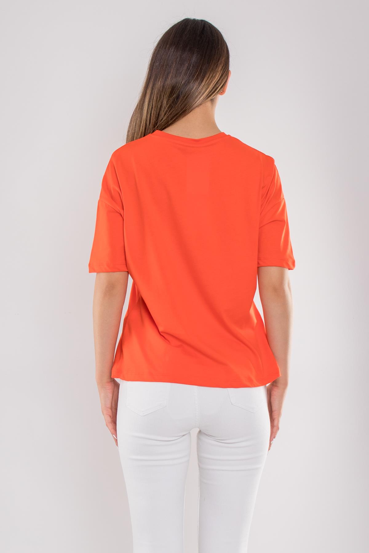 3683 Bisiklet Yaka Basic Pamuk Kadın Tshirt