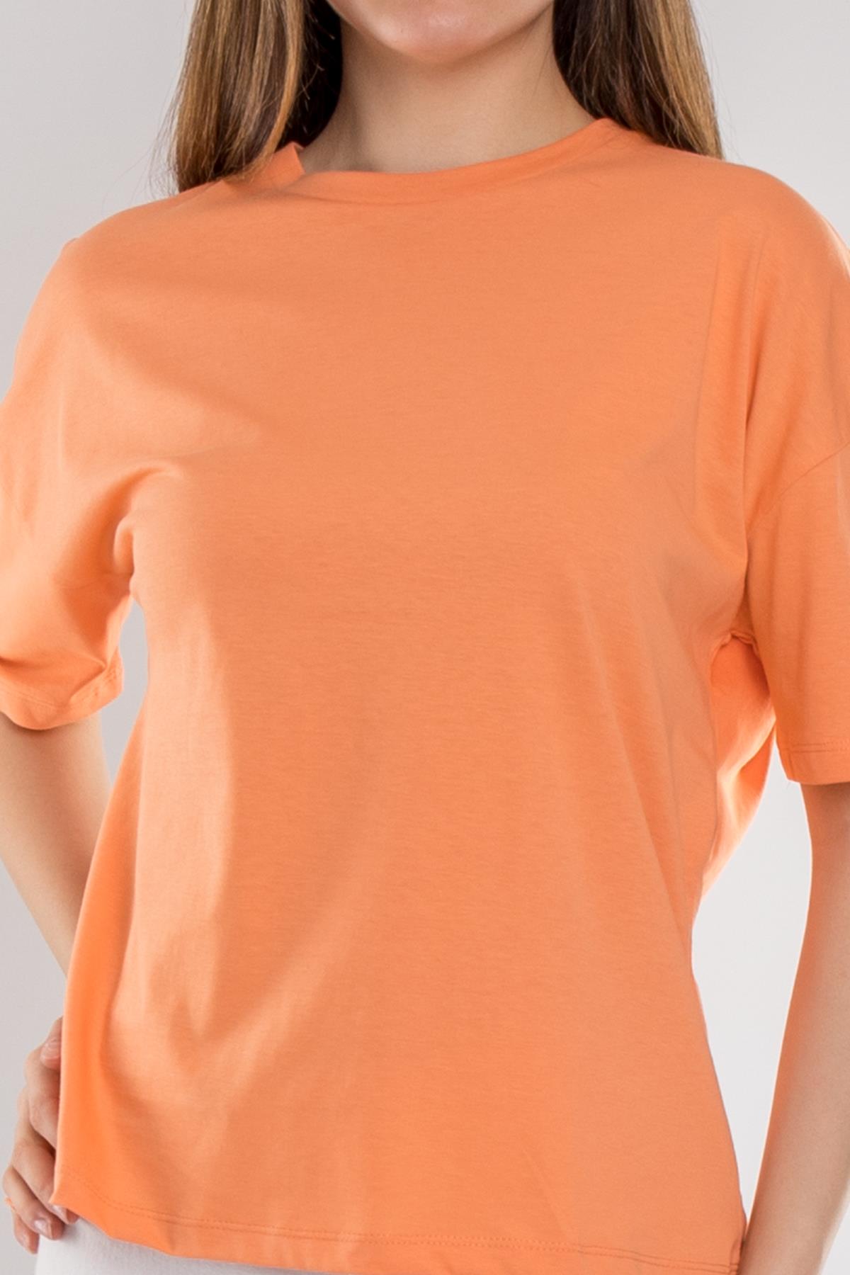 3683 Bisiklet Yaka Basic Pamuk Kadın Tshirt