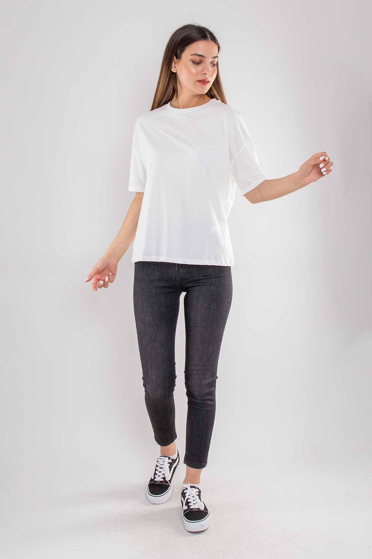 3683 Bisiklet Yaka Basic Pamuk Kadın Tshirt