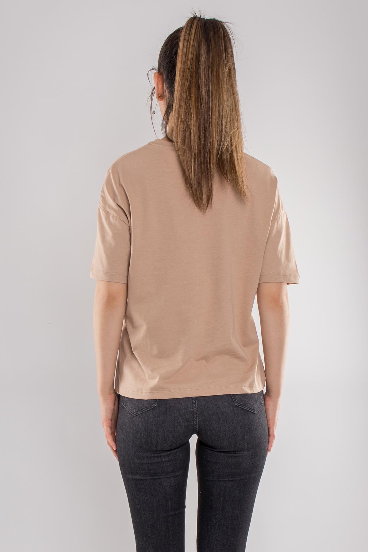 3683 Bisiklet Yaka Basic Pamuk Kadın Tshirt