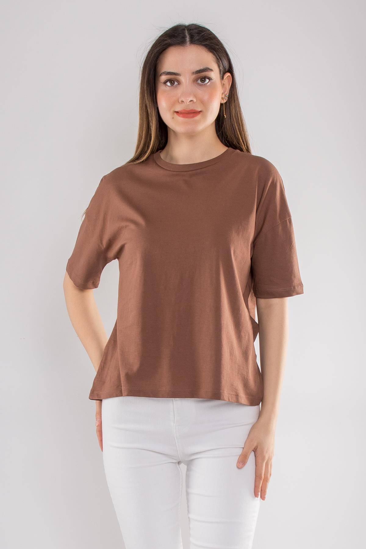 3683 Bisiklet Yaka Basic Pamuk Kadın Tshirt