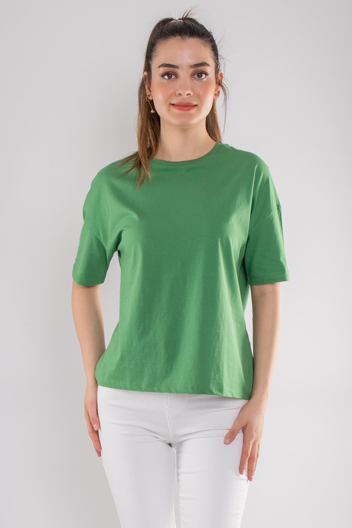 3683 Bisiklet Yaka Basic Pamuk Kadın Tshirt