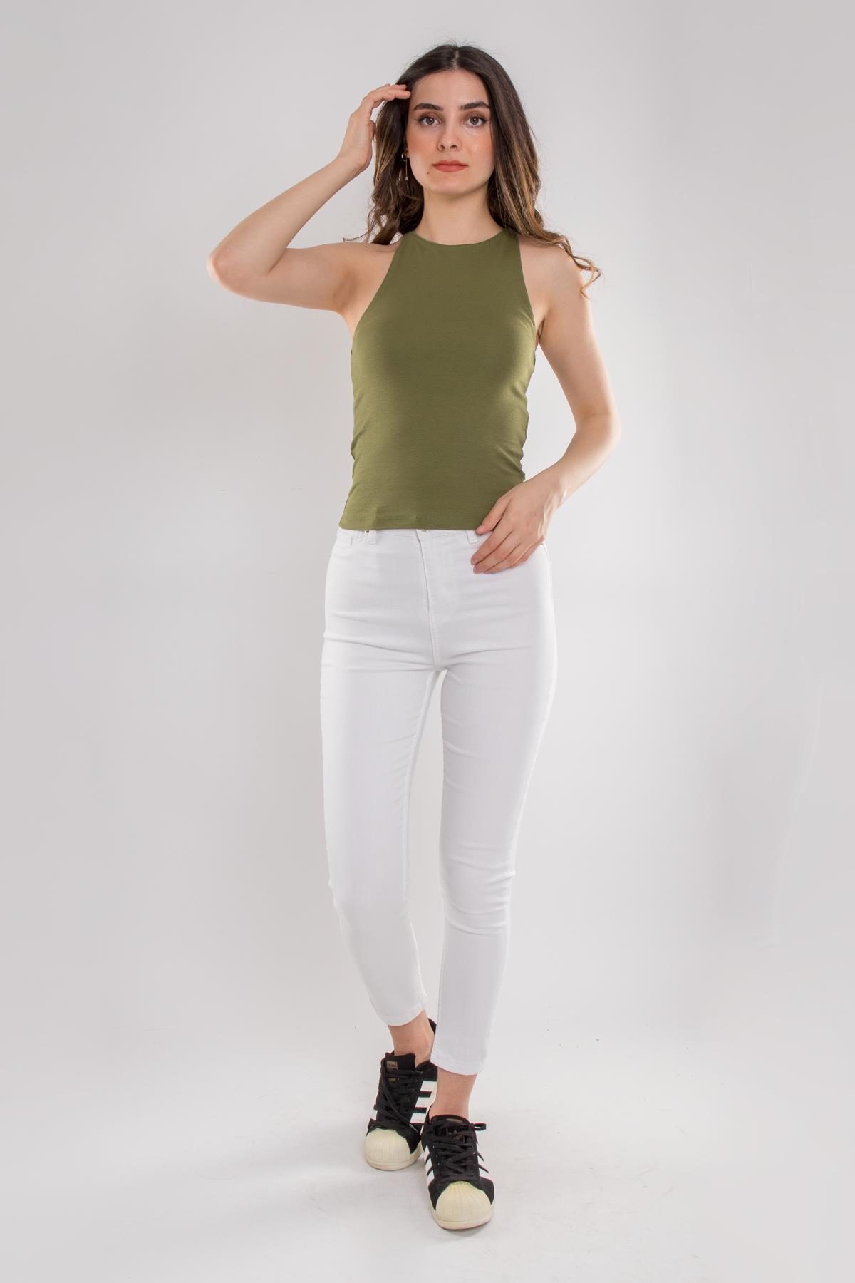 3694 Halter Yaka Pamuk Kadın Atlet Tshirt