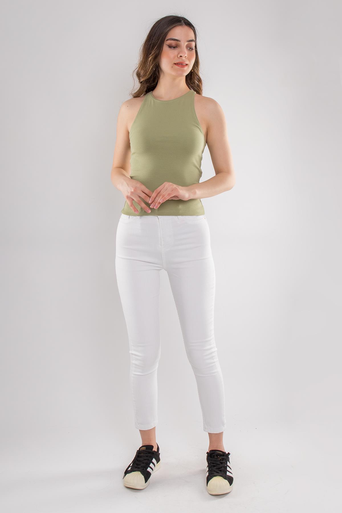 3694 Halter Yaka Pamuk Kadın Atlet Tshirt