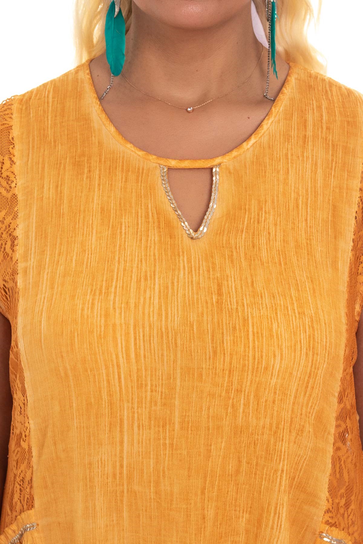 3734 Dantel Detay Pamuk otantik Elbise