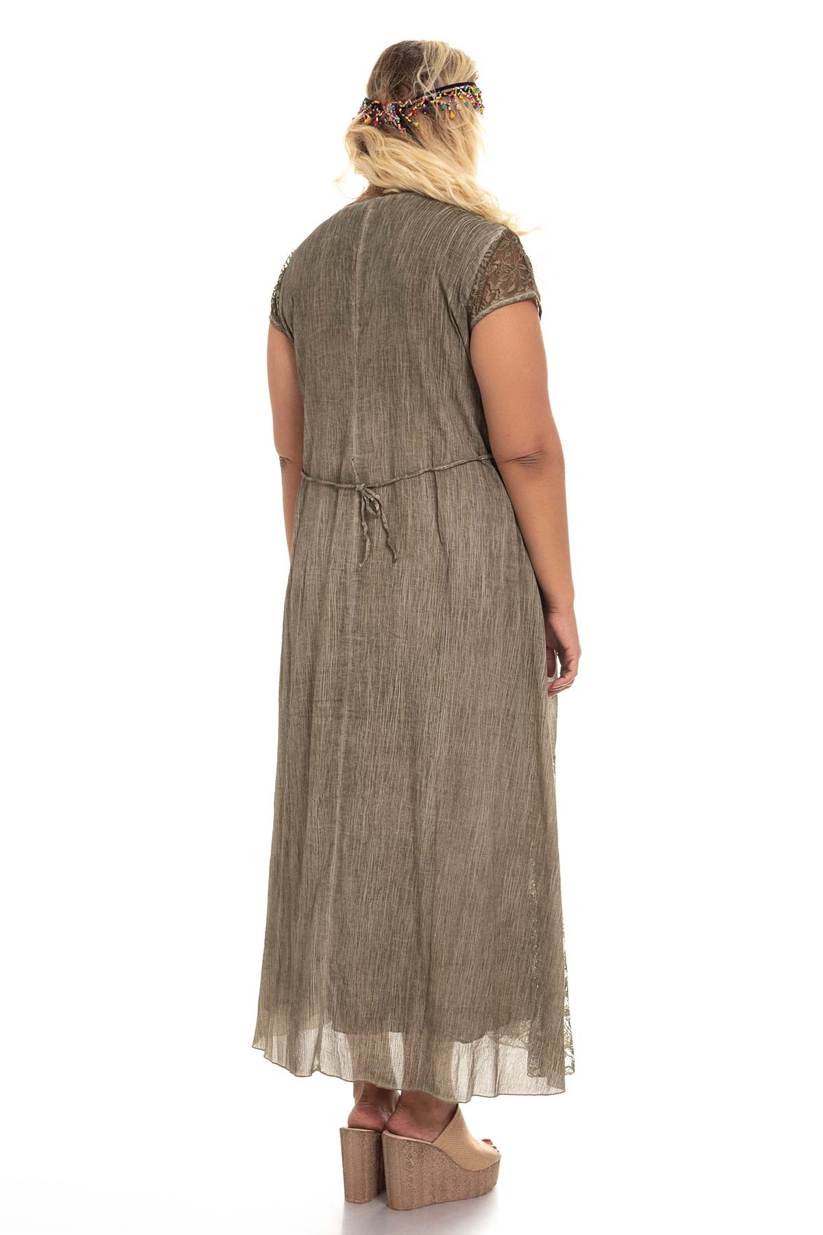 3734 Dantel Detay Pamuk otantik Elbise