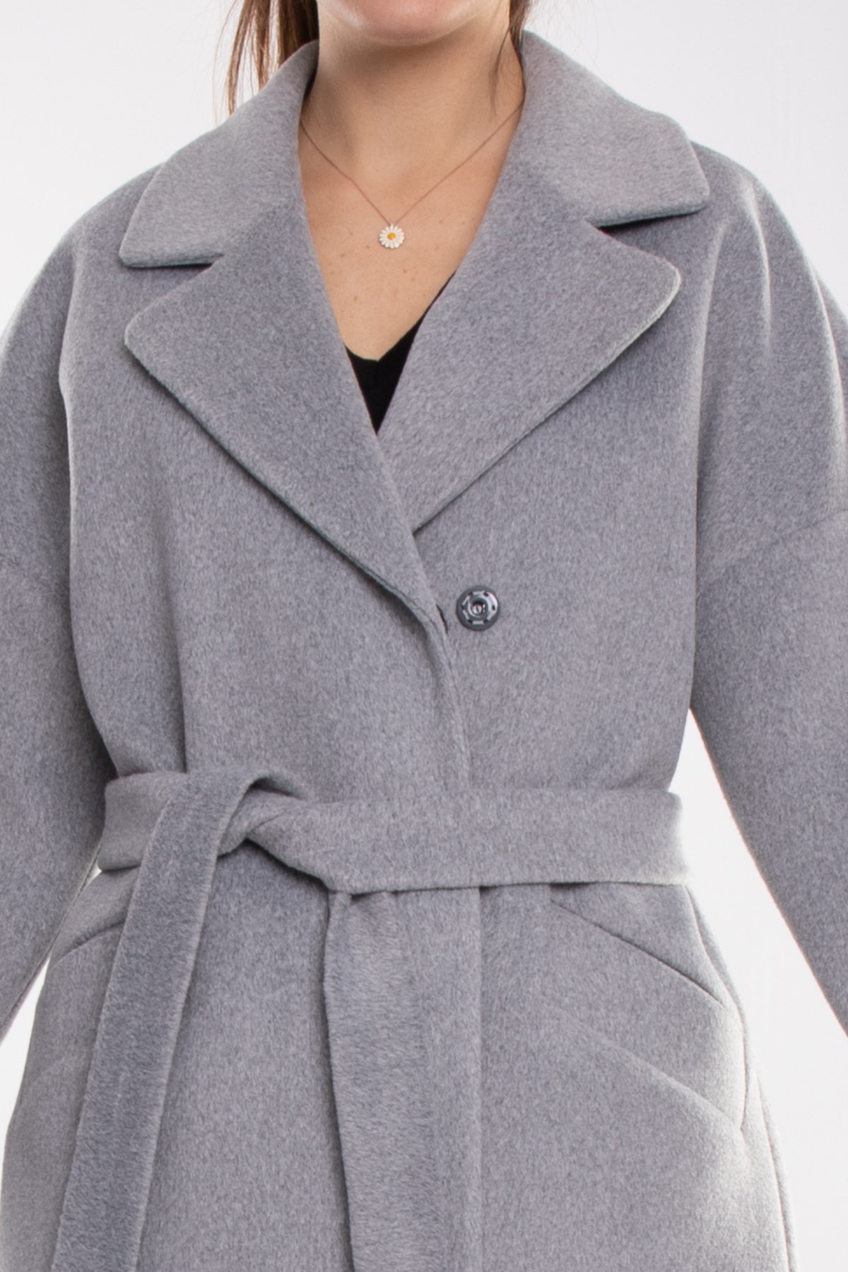 3749 Kasha Oversize Erkek Yaka Çıtçıtlı Kadın Kısa Kaban