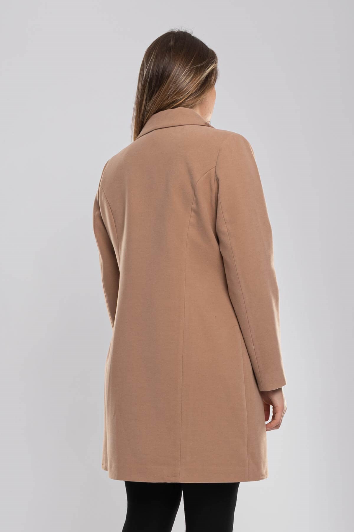 3769 Büyük Beden P.M Düğmeli Erkek Yaka Kadın Kaşe Kaban