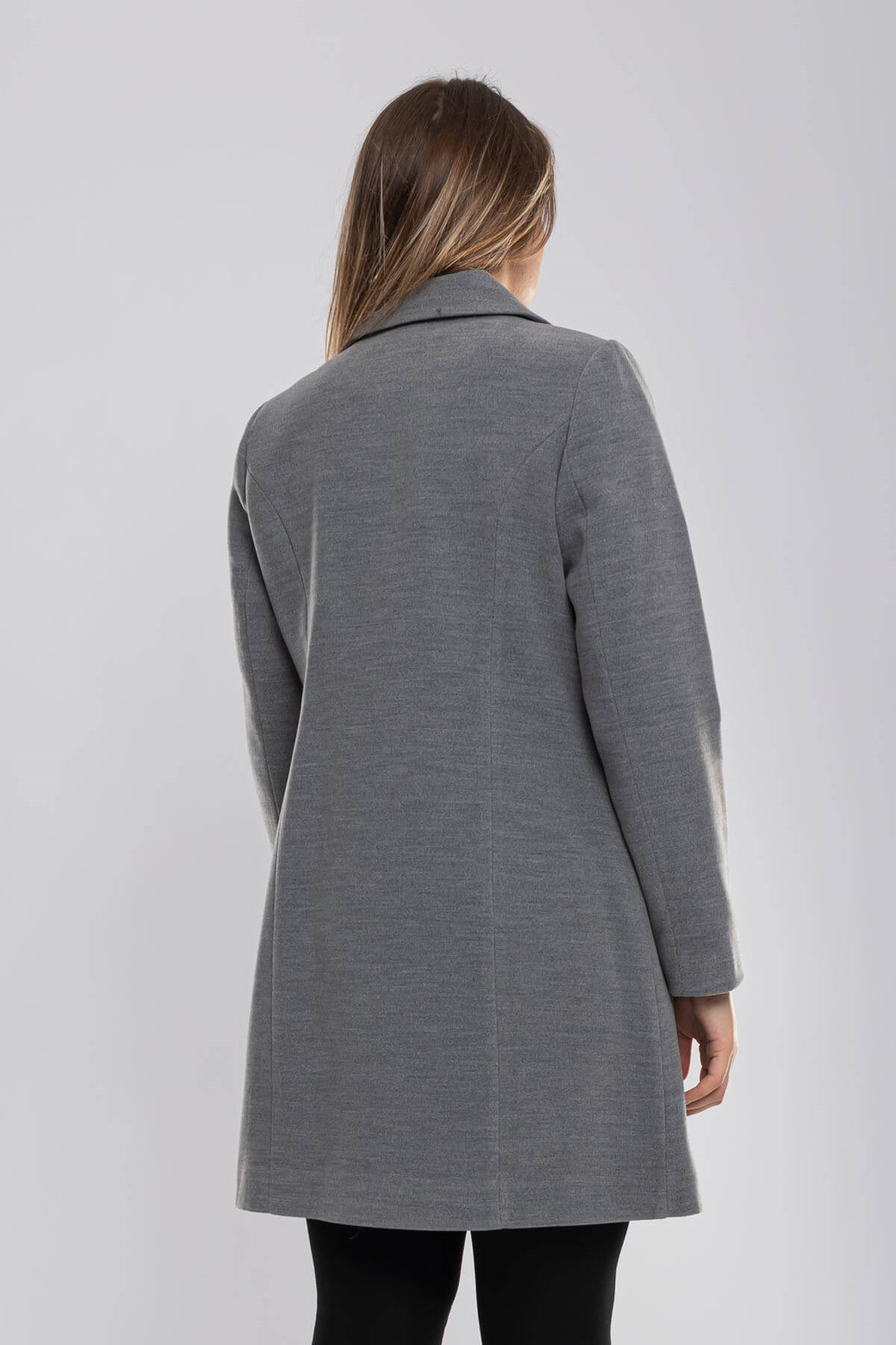 3769 Büyük Beden P.M Düğmeli Erkek Yaka Kadın Kaşe Kaban