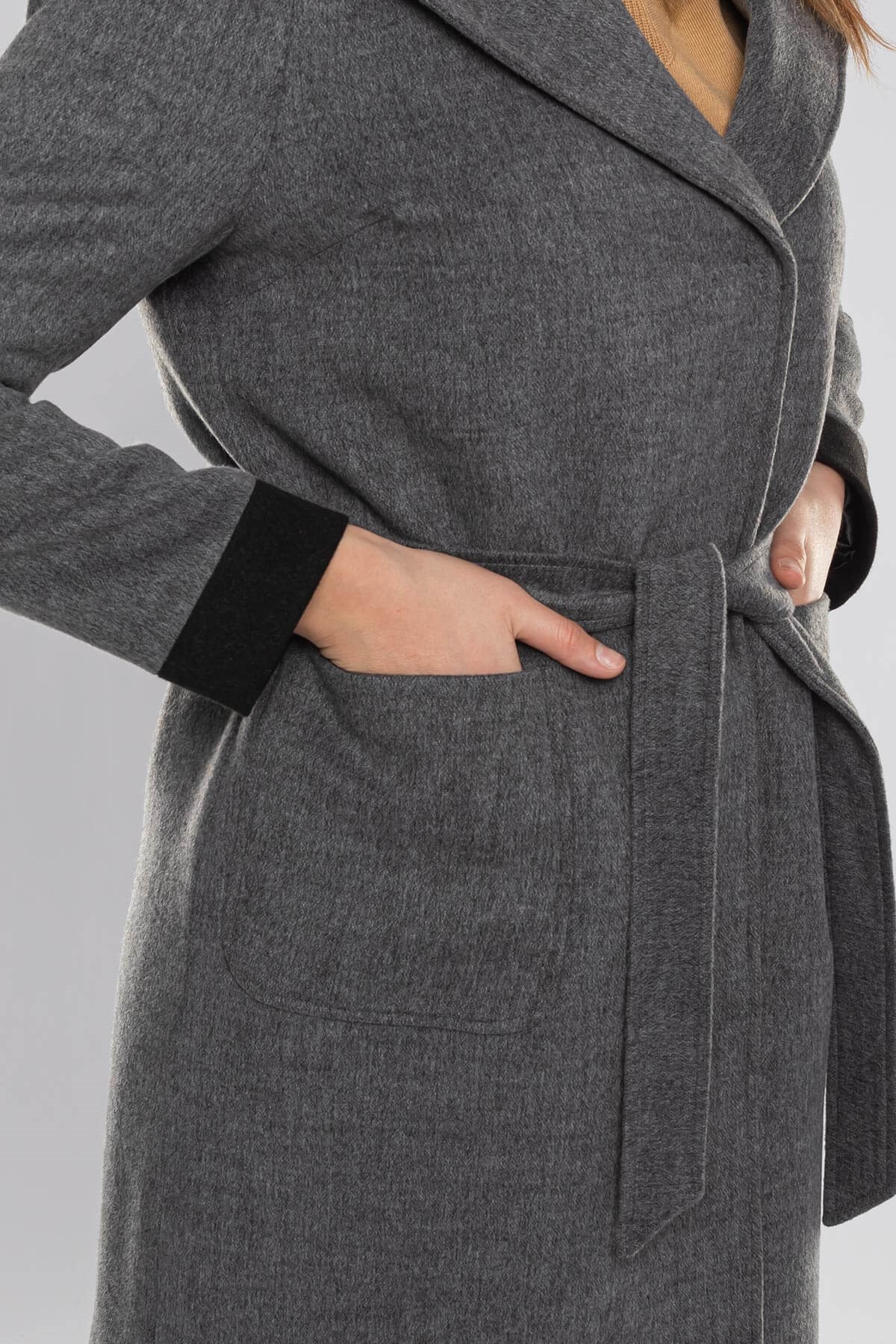 3792-K Büyük Beden Heildfeld Kapşonlu Yünlü Kadın Kaşmir Kaban