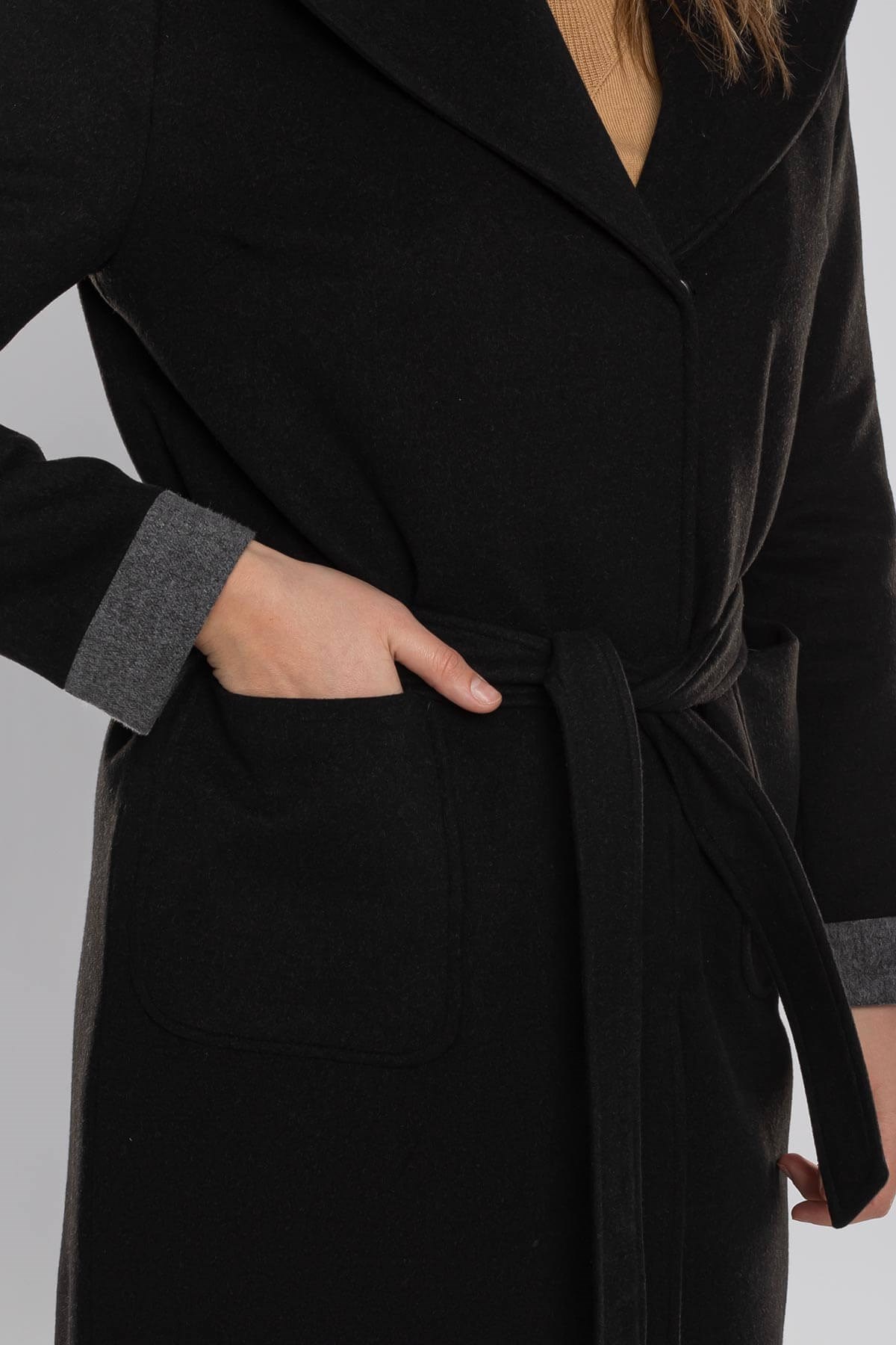 3792-K Büyük Beden Heildfeld Kapşonlu Yünlü Kadın Kaşmir Kaban