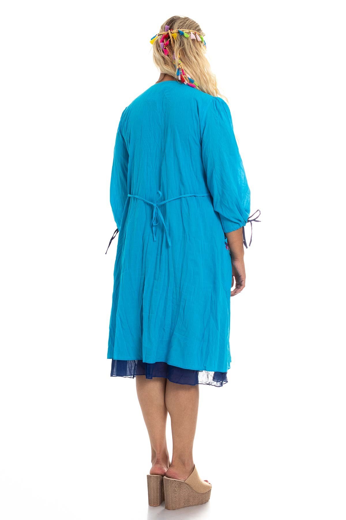 3814 Önü Nakışlı Truv.Kol Cepli Pamuk Otantik Elbise