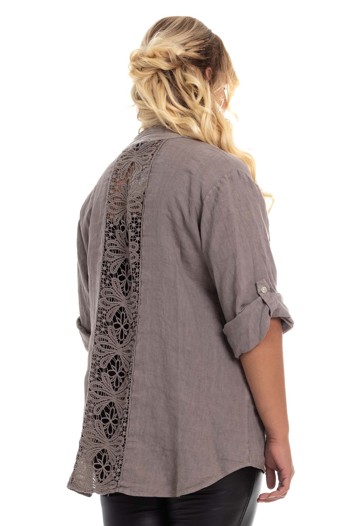 3817 Sırtı Dantel Detay Keten Gömlek